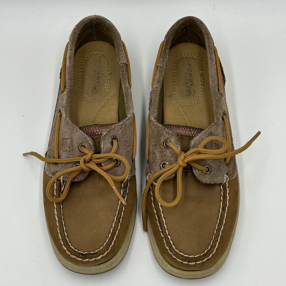 Sperry Top Sider Intrepid Glitter Leather Tan Boat Shoes Womens Size 5M STS92459 - Picture 4 of 16